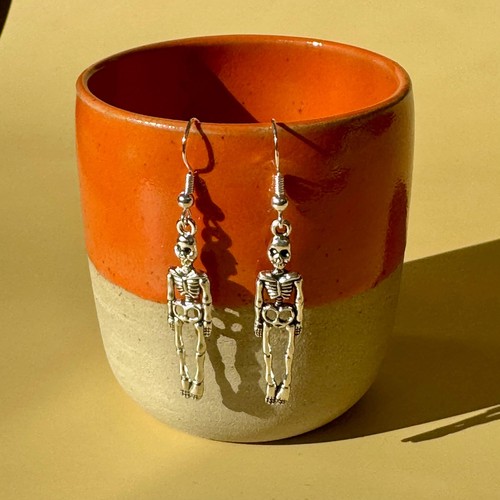 Silver skeleton earrings - earrings, /