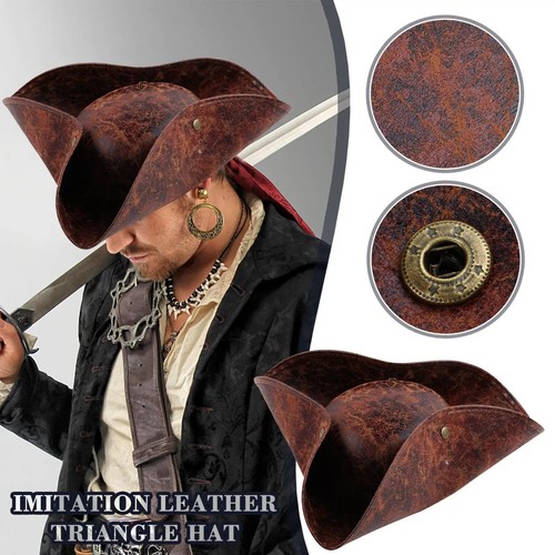 Leather pirate hat brown - pirate,