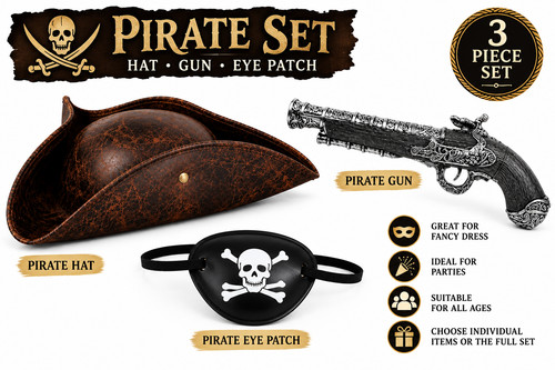 Pirate hat gun eye - gun, set